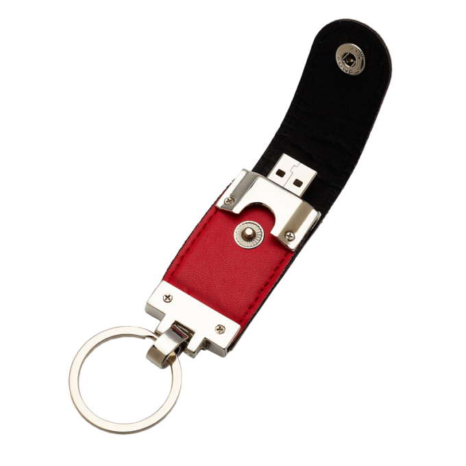 Memoria USB Executive Llavero color Rojo material en cuero