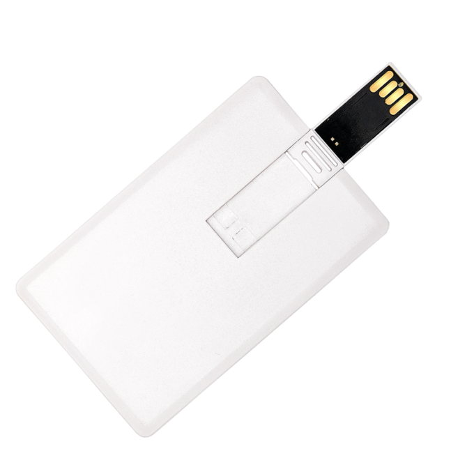 Memoria USB Tarjeta Clásica Blanco del tamaño de una tarjeta de crédito.